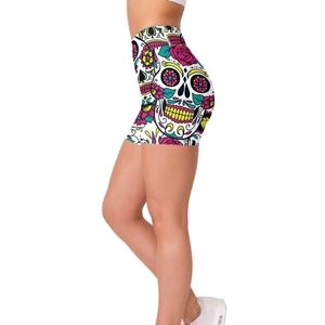 Colorful Sugar Skull Yoga Shorts